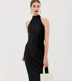 Черное бархатное облегающее платье с плиссировкой River Island - Черный
