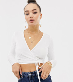 Бархатный кроп-топ кремового цвета с запахом и завязкой спереди Missguided - Фиолетовый