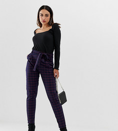 Темно-синие брюки в клетку с присборенной талией PrettyLittleThing - Мульти