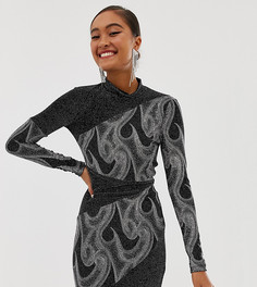 Черное облегающее платье с блестками и высоким воротом Miss Selfridge - Серебряный