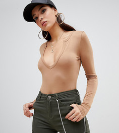 Бежевое боди с длинными рукавами PrettyLittleThing - Бежевый