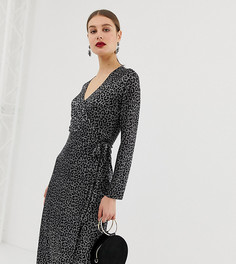 Плиссированное платье с запахом и леопардовым принтом River Island - Черный