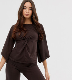 Топ шоколадного цвета с широкими рукавами и перекрученной отделкой Boohoo - Коричневый