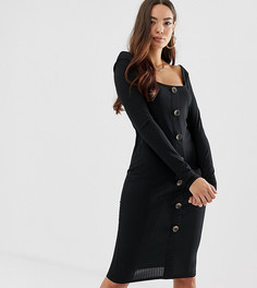 Черное облегающее платье миди в рубчик на пуговицах Boohoo - Черный