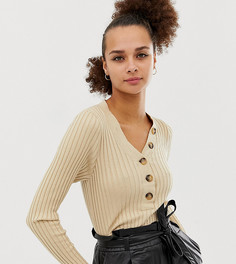 Бежевый топ в рубчик на пуговицах New Look - Рыжий
