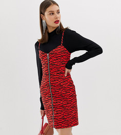 Красное платье мини с молнией и принтом зебра River Island - Красный