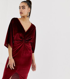 Темно-красное бархатное платье миди с глубоким вырезом и перекрутом Missguided - Красный