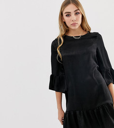 Черное свободное атласное платье с оборками Boohoo - Черный