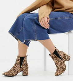 Ботинки челси на блочном каблуке для широкой стопы с леопардовым принтом New Look - Светло-бежевый