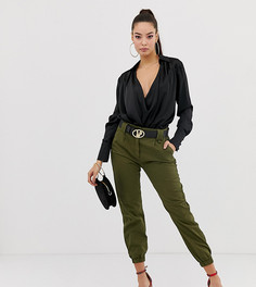 Черная атласная блузка со сборками и глубоким вырезом Missguided - Черный