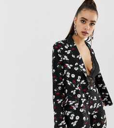 Черный блейзер на пуговицах с цветочным принтом Missguided - Мульти