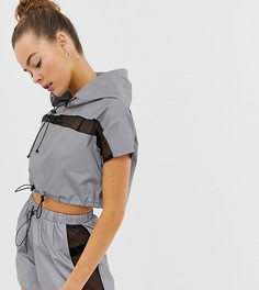 Серый спортивный кроп-топ с капюшоном и сетчатыми вставками Missguided - Серый