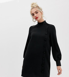 Черное свободное платье с высоким воротом и пуговицами сбоку River Island - Черный