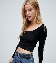 Черный укороченный лонгслив с овальным вырезом Pull&Bear - Черный