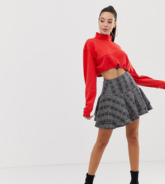 Серая мини-юбка в клетку с ярусными оборками Missguided - Мульти