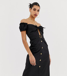 Черное платье миди с пуговицами и поясом Boohoo - Черный