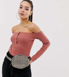 Боди розового цвета в рубчик с открытыми плечами и кнопками спереди Missguided - Розовый