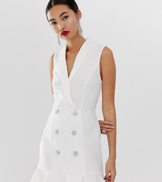 Белое платье в стиле смокинга с баской River Island - Кремовый
