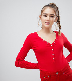 Красный топ с кнопками и V-образным вырезом New Look - Красный