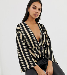 Блузка в полоску с глубоким вырезом и ярусными оборками PrettyLittleThing - Мульти