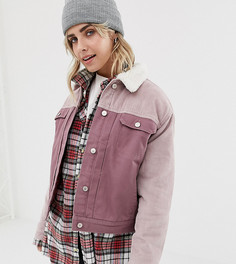 Розовая вельветовая куртка с воротником из искусственного меха Pull&Bear - Розовый