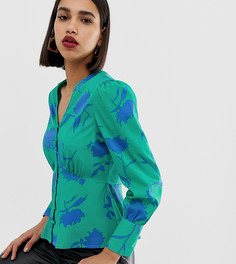 Зеленая блузка с пуговицами и цветочным принтом Boohoo - Мульти