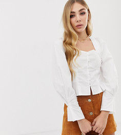 Белая блузка на пуговицах с длинными рукавами и сборками на плечах PrettyLittleThing - Белый