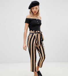Брюки в полоску с завязкой на талии New Look Petite - Черный