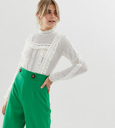 Белая кружевная блузка с оборкой Miss Selfridge - Белый