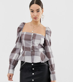 Топ с баской в серую клетку Missguided - Серый