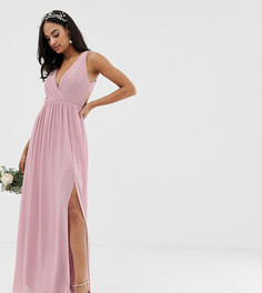 Эксклюзивное розовое плиссированное платье макси для подружки невесты с отделкой на спине TFNC - Розовый