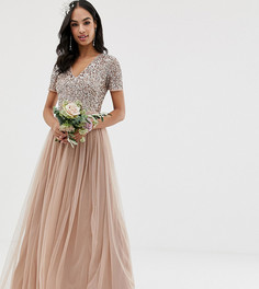 Розовое платье макси с V-образным вырезом и однотонными пайетками Maya Bridesmaid - Коричневый