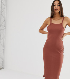 Облегающее платье миди в рубчик PrettyLittleThing - Серый
