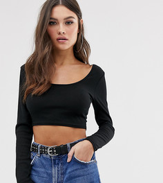 Черный кроп-топ в рубчик с длинными рукавами и овальным вырезом Boohoo - Черный