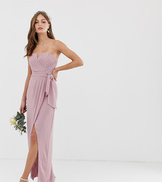 Эксклюзивное розовое платье-бандо мидакси с плиссировкой и запахом TFNC bridesmaid - Розовый
