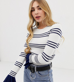Сине-белое боди в полоску с оборками на рукавах Missguided - Кремовый
