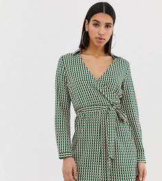 Платье-рубашка с геометрическим принтом, запахом и завязкой на талии PrettyLittleThing - Мульти