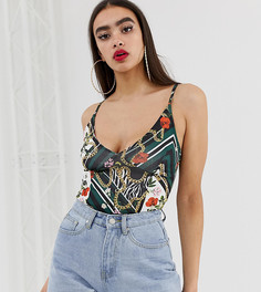 Боди с глубоким вырезом и платочным принтом Missguided - Мульти