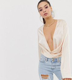 Атласное боди с глубоким вырезом Missguided - Розовый
