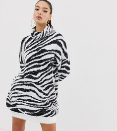 Платье-джемпер с отворачивающимся воротом и принтом зебра Missguided - Белый