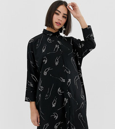 Черное платье-рубашка в стиле oversize с принтом Monki - Черный