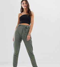 Брюки-сигареты цвета хаки с поясом Boohoo - Зеленый