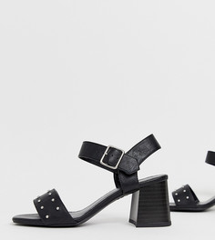 Черные босоножки на каблуке из искусственной кожи с заклепками New Look - Черный