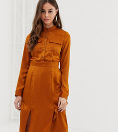 Платье-рубашка цвета ржавчины с разрезами по бокам Boohoo - Коричневый