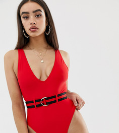Красный слитный купальник с поясом Missguided - Красный