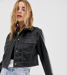 Черная куртка из полиуретана с контрастной строчкой Bershka - Черный