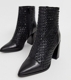 Черные кожаные плетеные ботинки с острым носком River Island - Черный