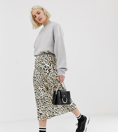 Атласная юбка миди с леопардовым принтом New Look - Коричневый