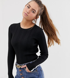 Черный трикотажный топ с длинными рукавами с полосками Bershka - Черный