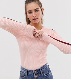 Розовый трикотажный топ с длинными рукавами с полосками Bershka - Розовый
